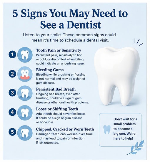 Infographic of 5 signs you may need to see a dentist